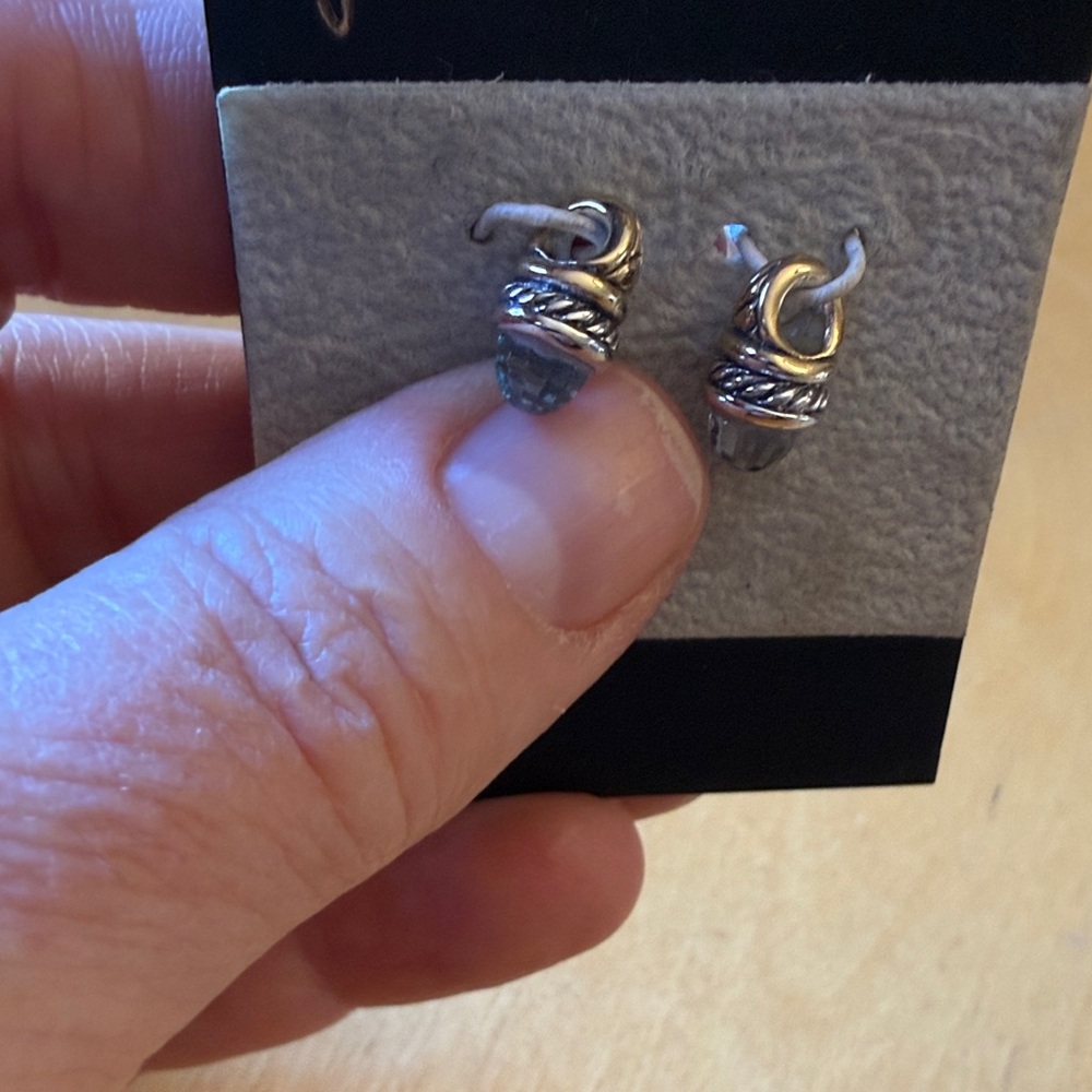 John Medeiros Silver/goldtone drops for hoop Earrings with gray crystal Accents - Picture 2 of 2